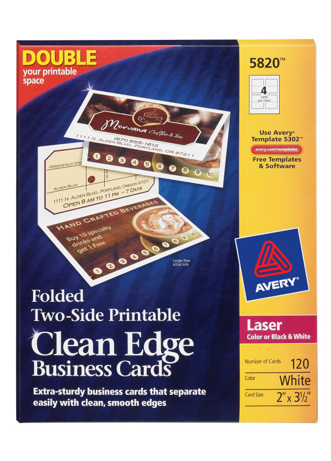 Avery Folded Clean Edge Business Cards, Two-Side Printable, Matte, 120 Cards (5820)