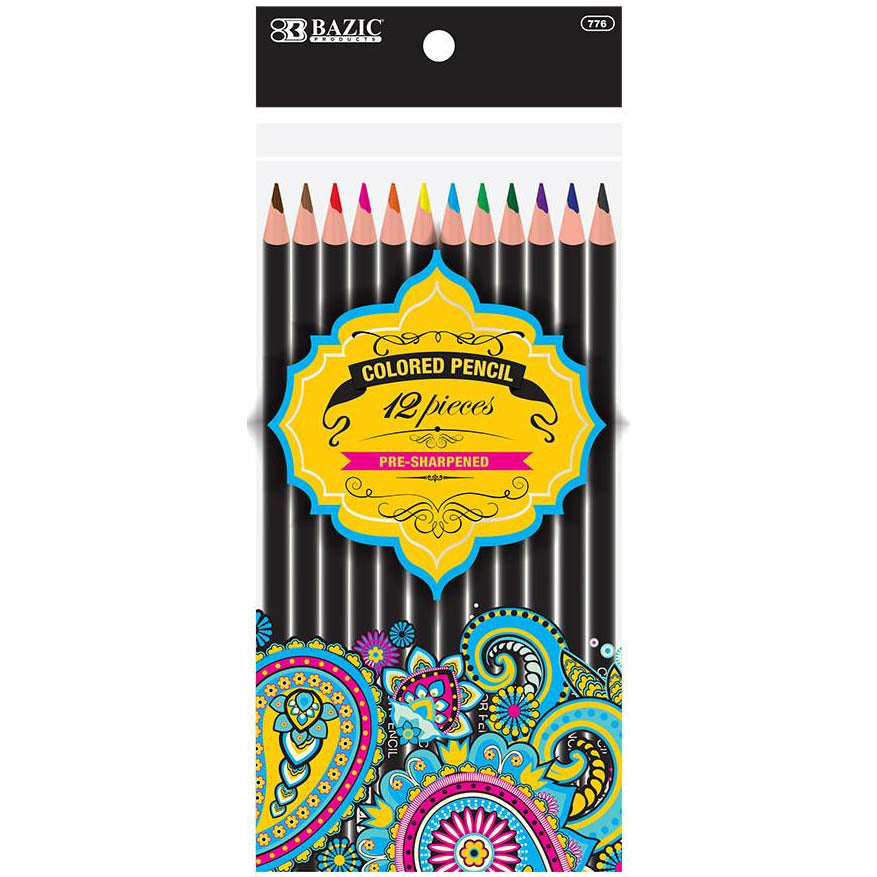 BAZIC 12 COLOR PENCIL W/BLACK BARREL
