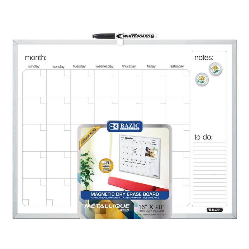 BAZIC 16" * 20" ALUMINIUM FRAMED MAGNETIC DRY ERASE WHITEBOARD CALENDAR