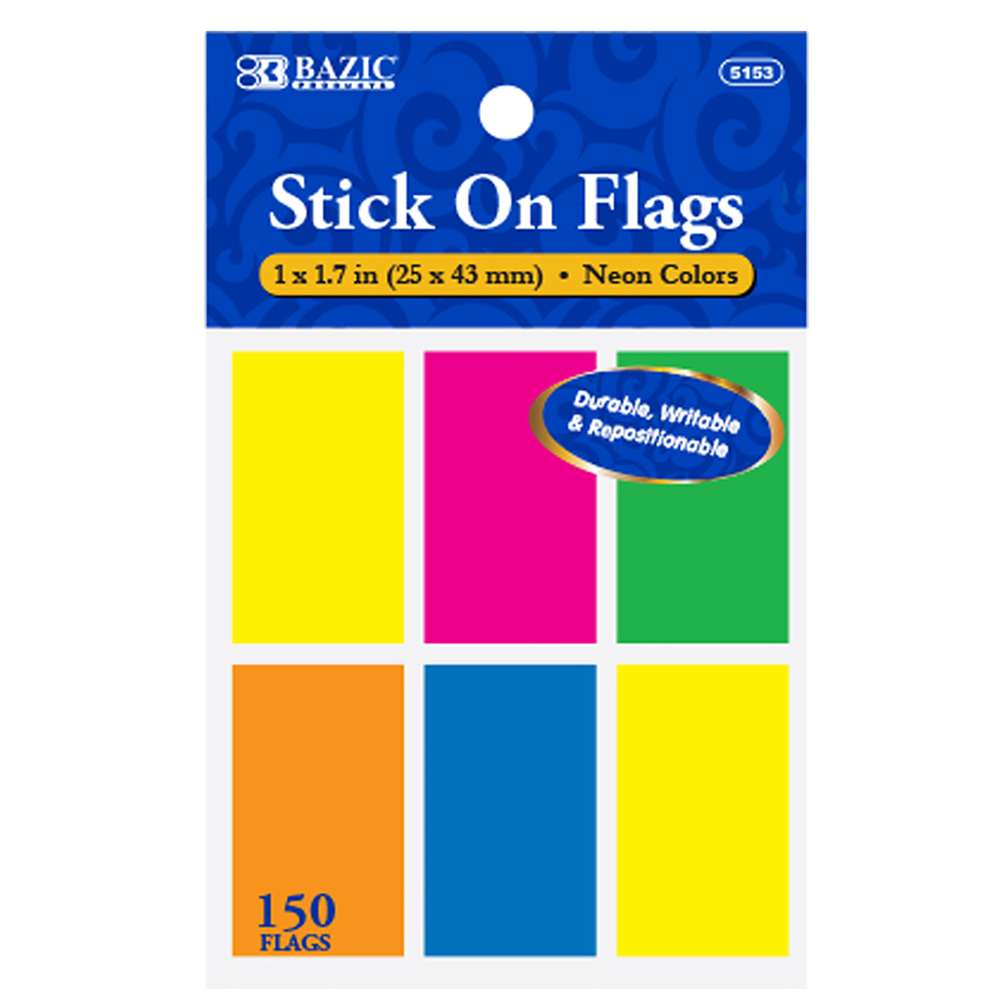 BAZIC Flags Neon Color 1" X 1.7" 25 Ct. (6/Pack)