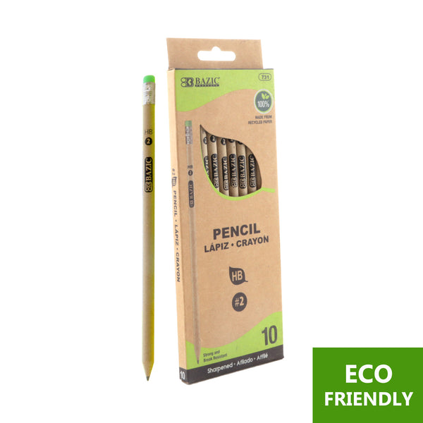 BAZIC PRE-SHARPENED #2 RECYCLED PAPER PENCIL (10/PACK)