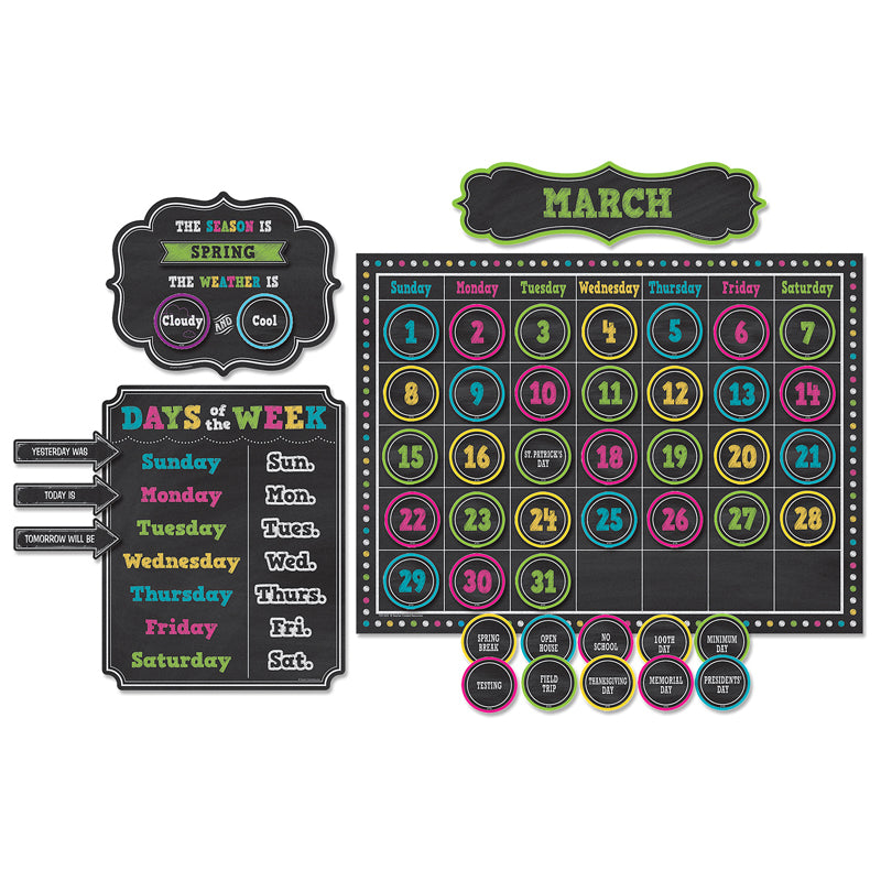 Teacher Created Resources Chalkboard Brights Calendar Bulletin Board Set (TCR5615)