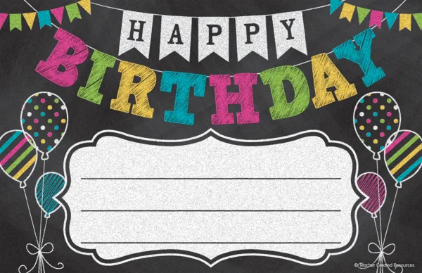 Teacher Created Resources Chalkboard Brights Happy Birthday Awards (TCR 5466)