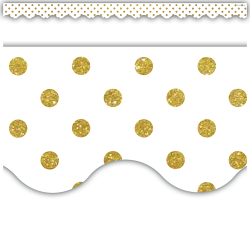 Teacher Created White with Gold Dots Scalloped Border Trim, 12 pieces, 2 316'' x 35'' (TCR8323)