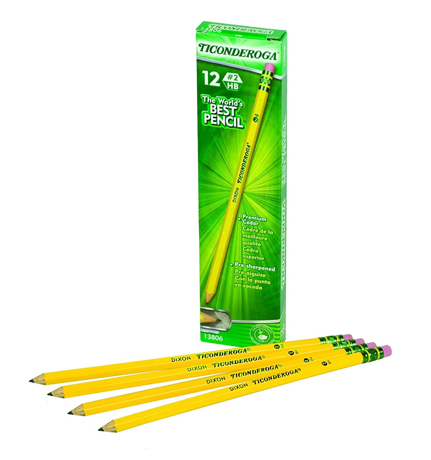 Ticonderoga #2 HB Presharpened Pencils, 12 Pack (DIXX 13806)