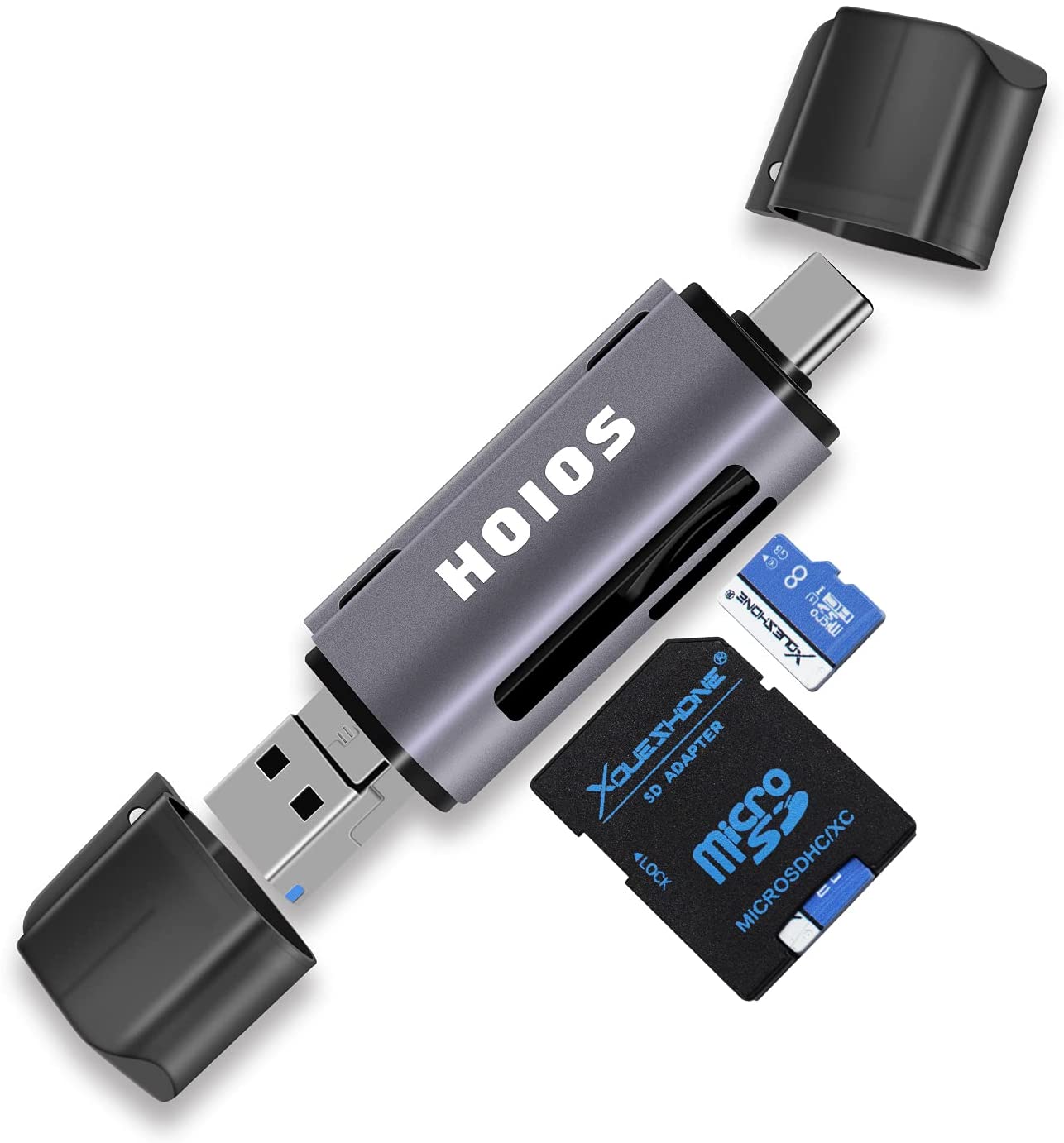 SD Card Reader USB-C,3-in-1 Memory Card Reader with Tri-Connectors, USB 3.0 Card Reader Adapter for SDXC,Micro SDXC