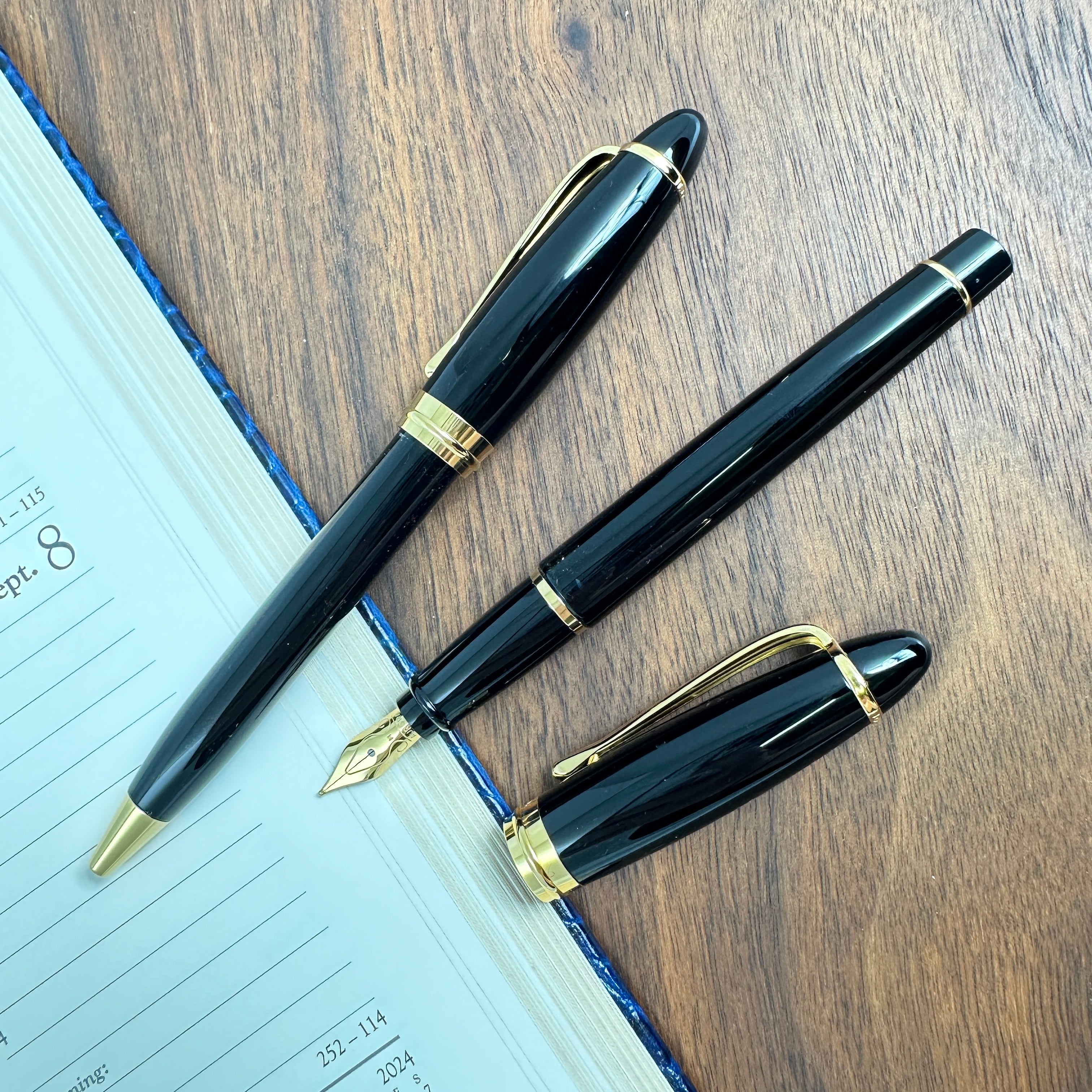 Aurora Ipsilon Resin Fountain Pen and Ballpoint Gift Set - BlackFine