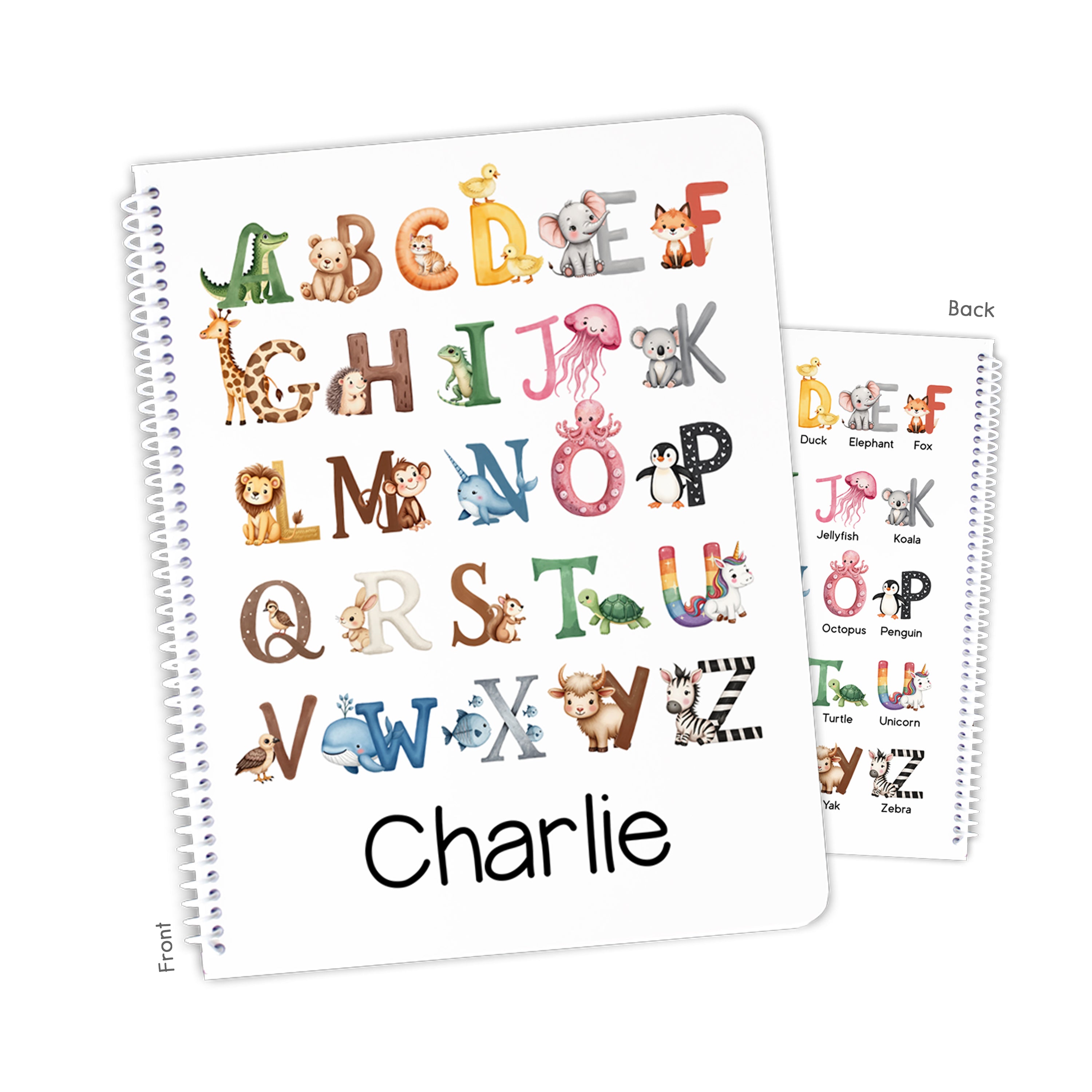 Alphabet Animals Personalized Custom Notebook or Sketchbook  School Office SuppliesNotebook (wide ruled, lined pages)
