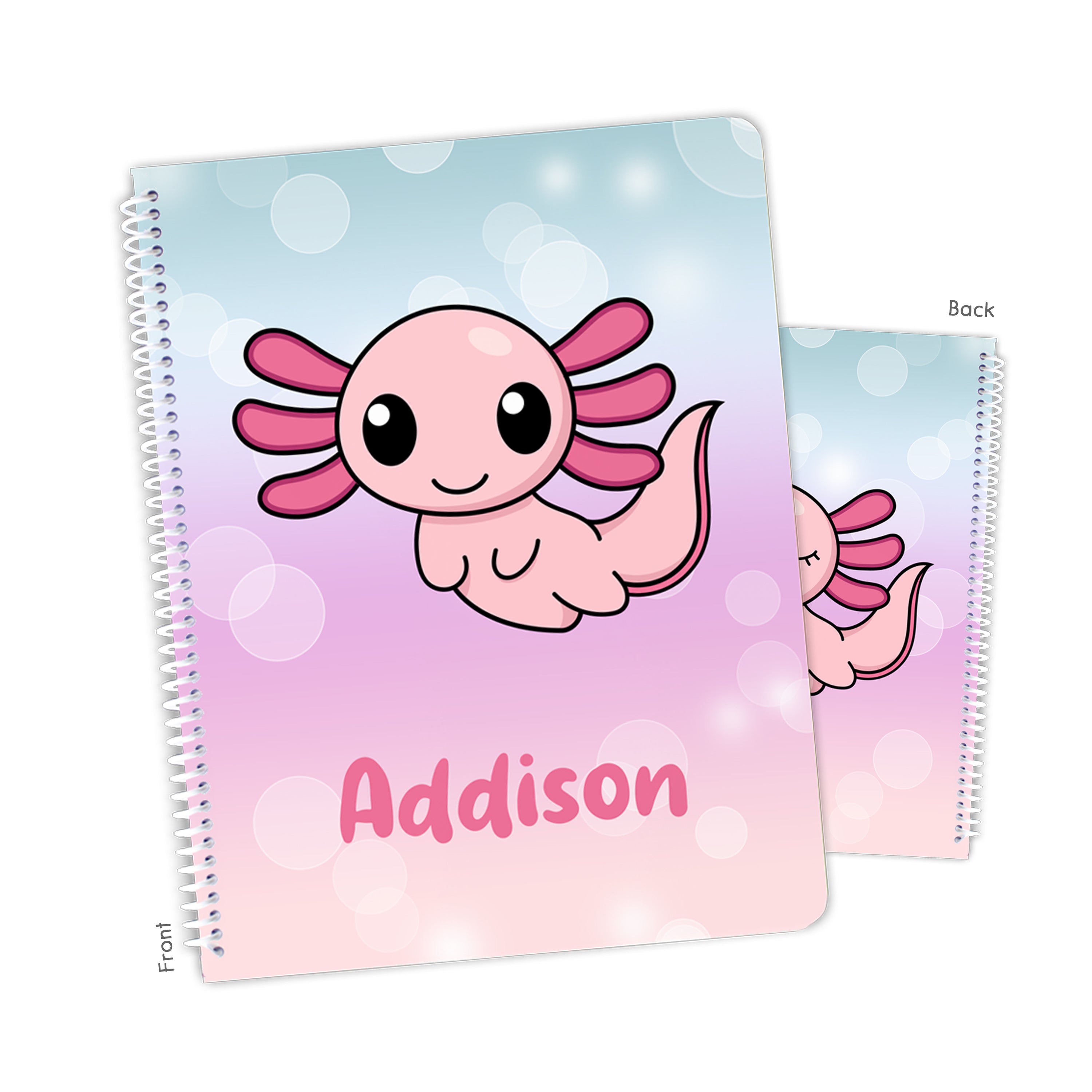 Axolotl Personalized Custom Notebook or Sketchbook  School Office SuppliesNotebook (wide ruled, lined pages)
