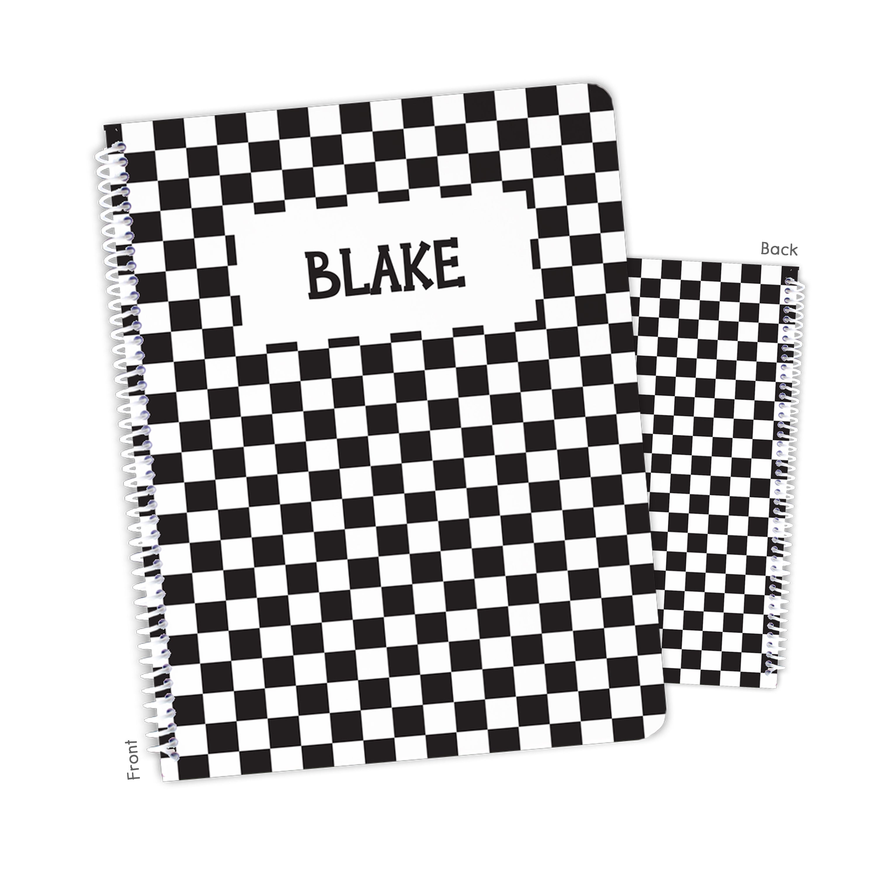 Black White Checks Personalized Custom Notebook or Sketchbook  School Office SuppliesNotebook (wide ruled, lined pages)