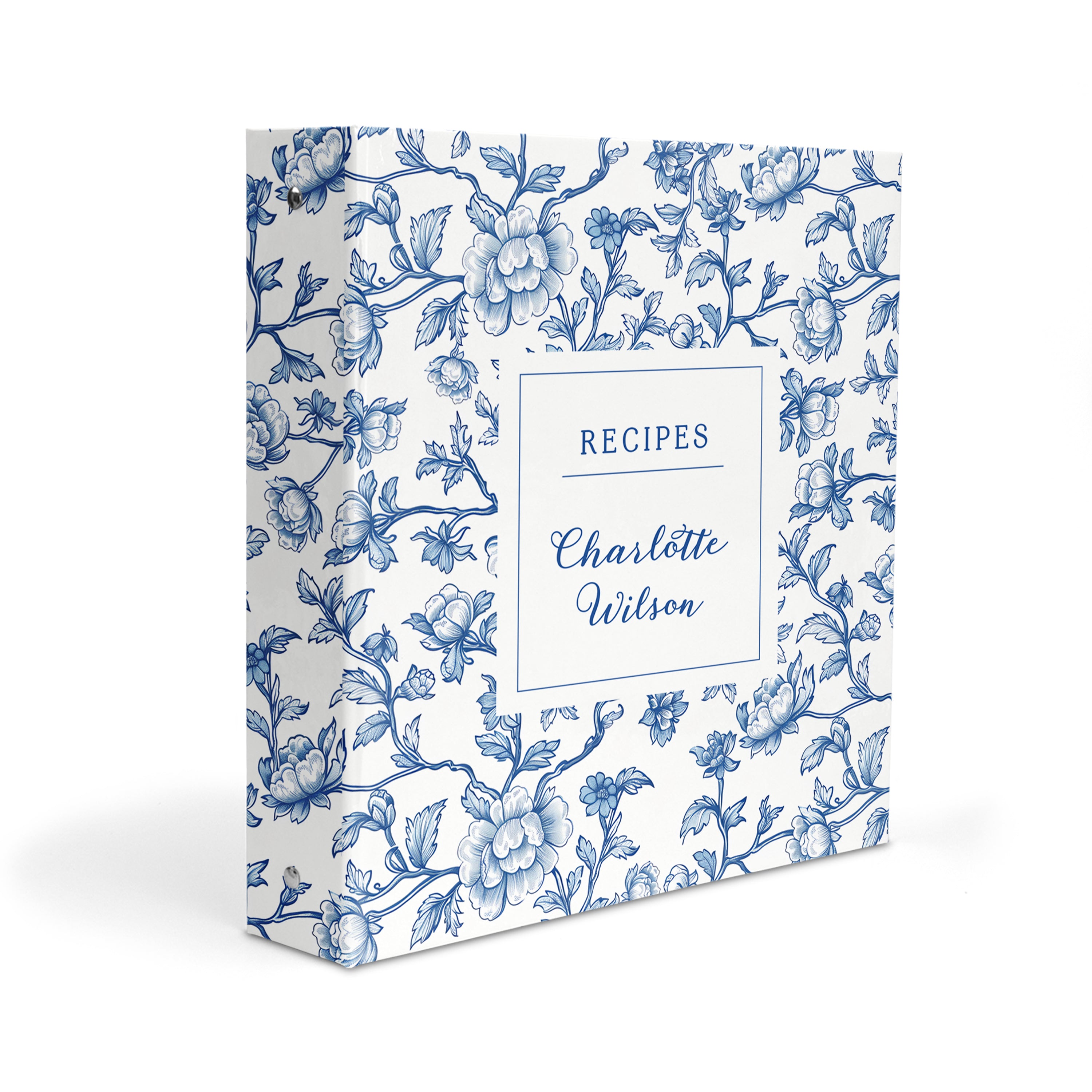 Blue Chinoiserie Flowers Personalized Custom 2" 3 Ring Recipe Book BinderBinder Only