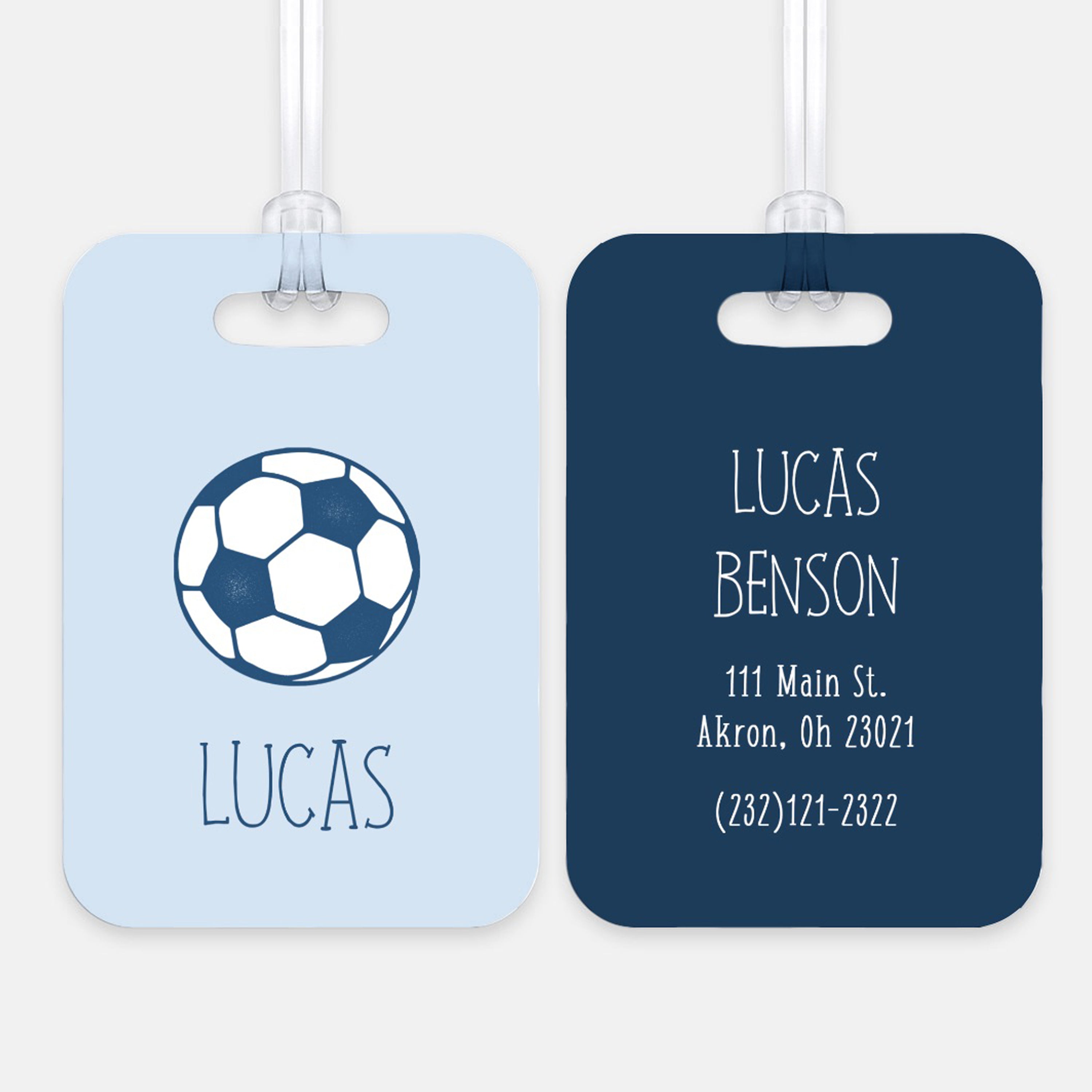 Blue Soccer Ball Luggage Bag Tag Personalized CustomAluminum Tag