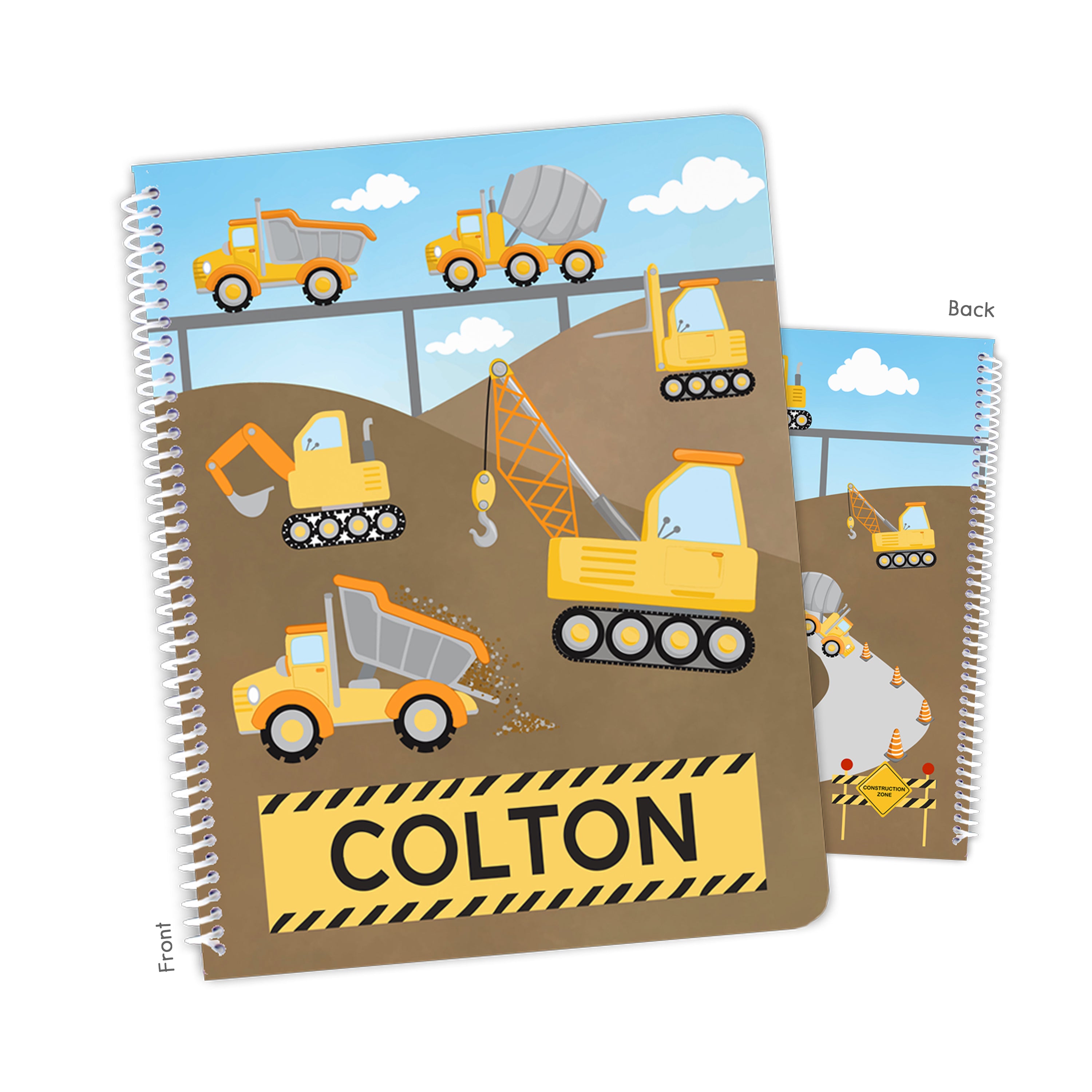 Construction Trucks Personalized Custom Notebook or Sketchbook  School Office SuppliesNotebook (wide ruled, lined pages)