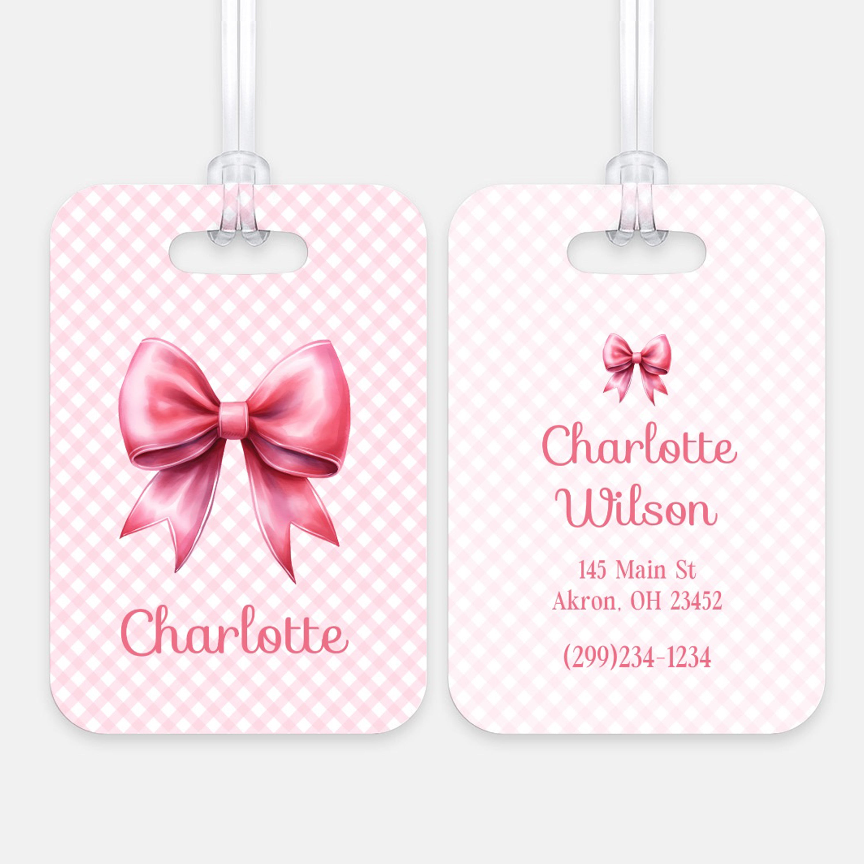 Pink Bow Coquette Luggage Bag Tag Personalized CustomAluminum Tag