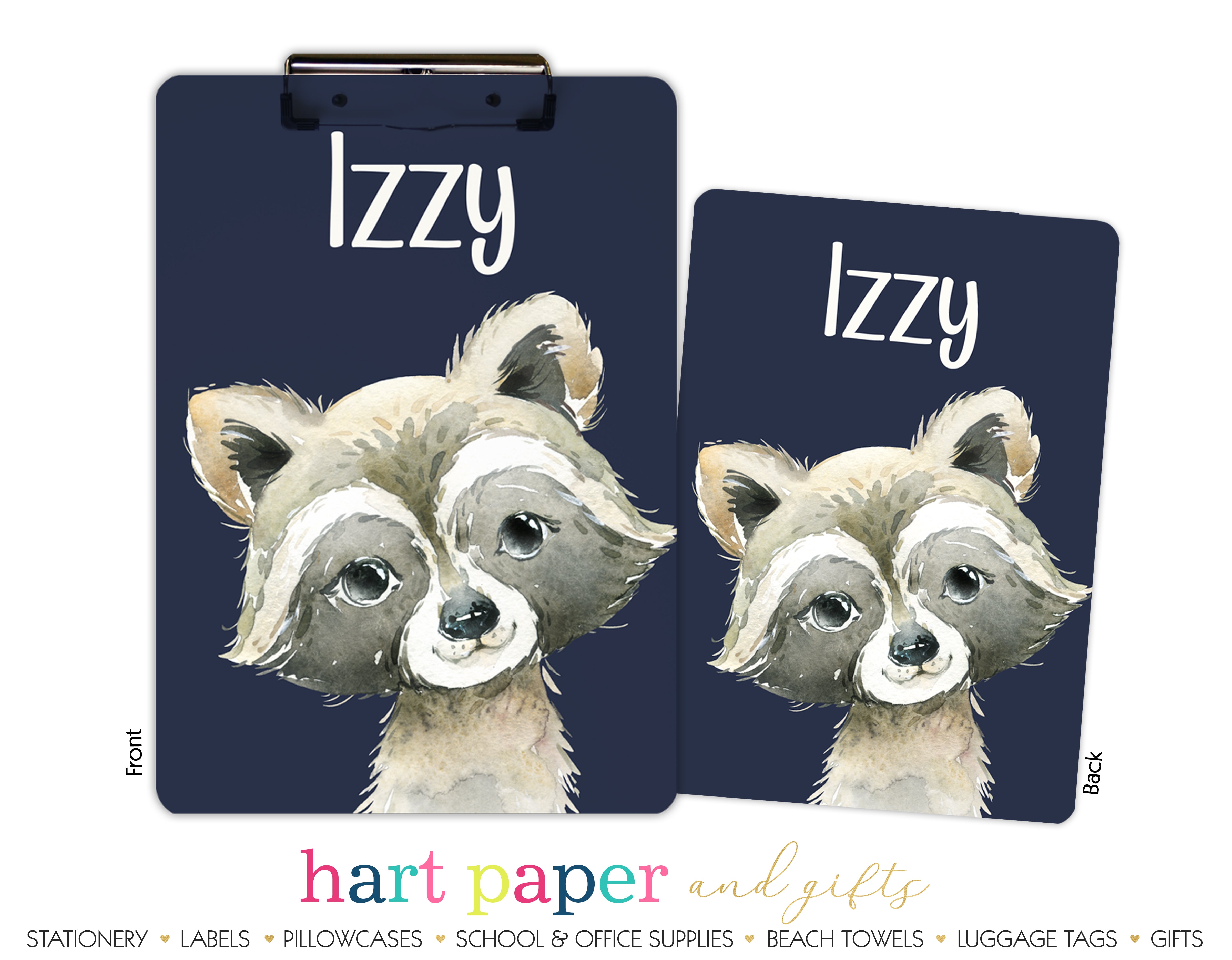 Raccoon Personalized Custom Clipboard  School Office Supplies2 Sided Clipboard - Printing on Both Sides