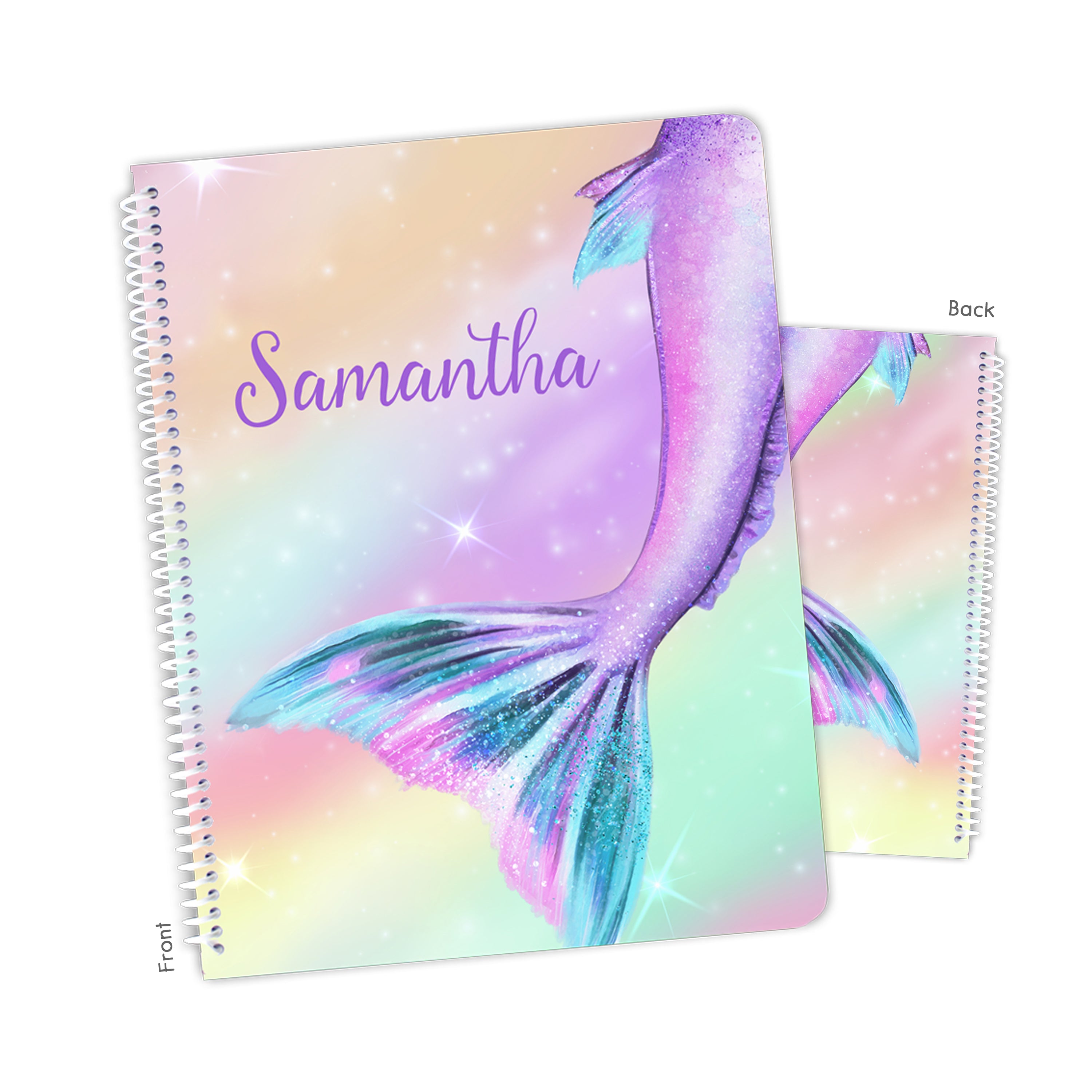 Rainbow Mermaid Tail Personalized Custom Notebook or Sketchbook  School Office SuppliesNotebook (wide ruled, lined pages)