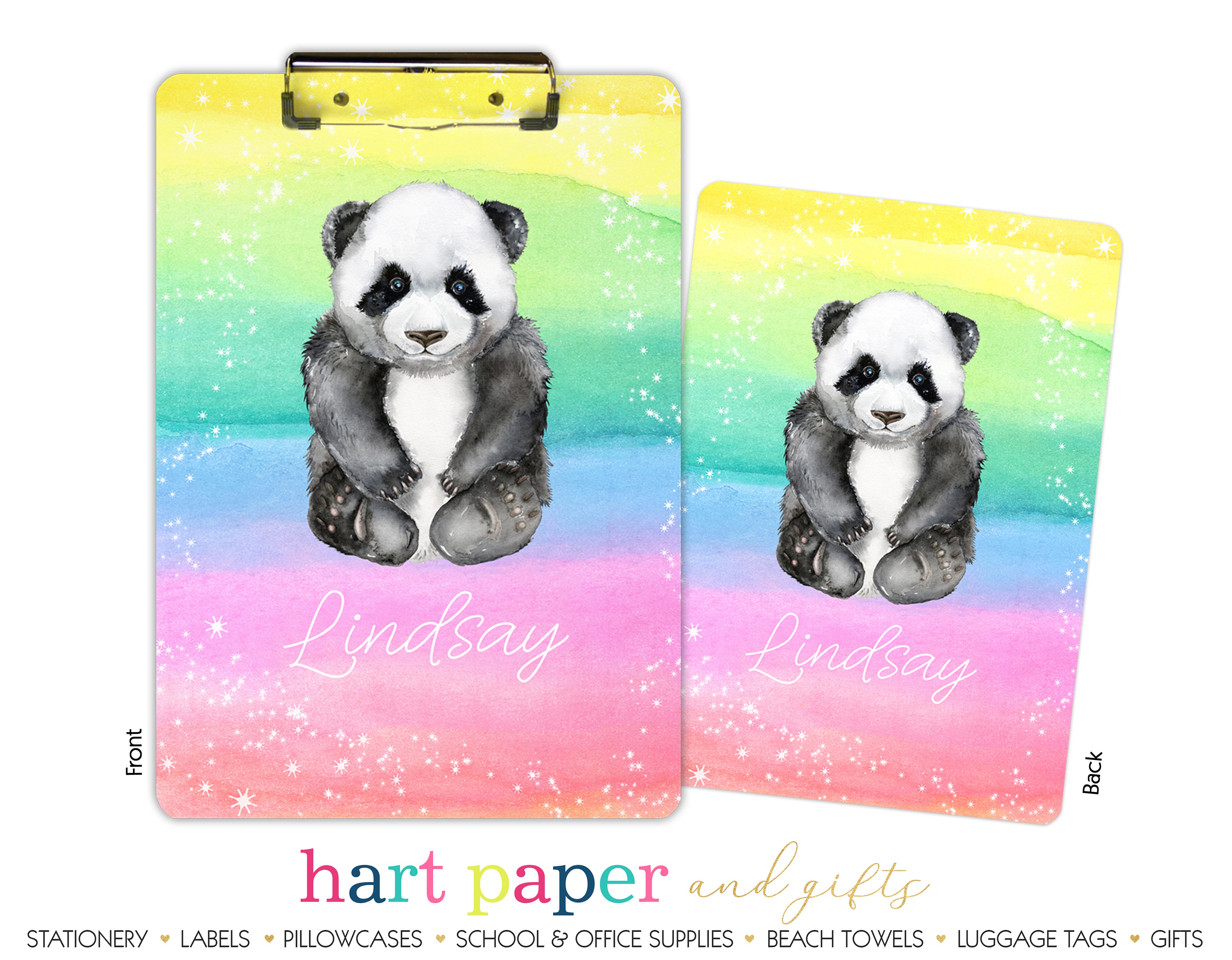 Rainbow Panda Bear Personalized Custom Clipboard  School Office Supplies2 Sided Clipboard - Printing on Both Sides