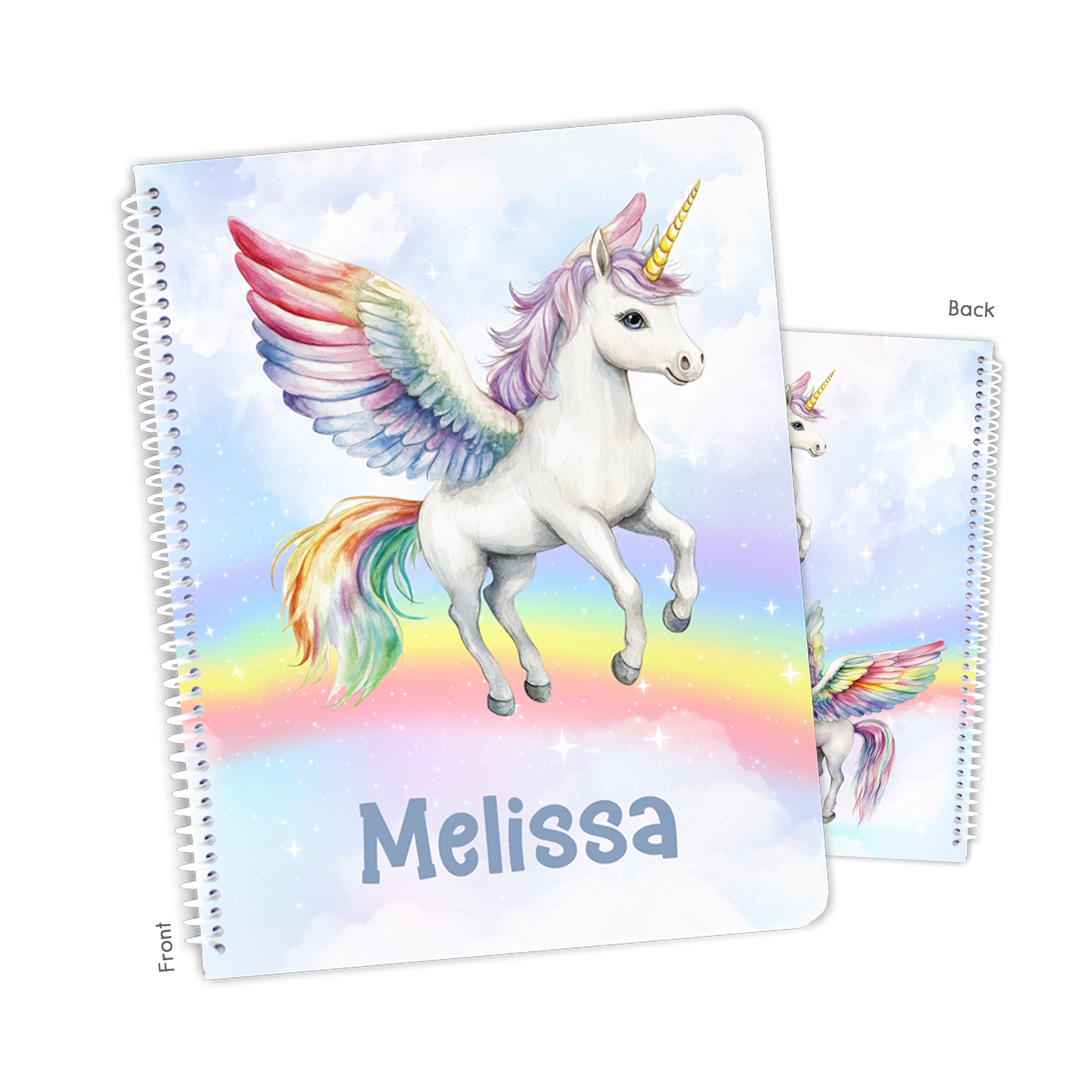 Rainbow Unicorn Personalized Custom Notebook or Sketchbook  School Office SuppliesNotebook (wide ruled, lined pages)