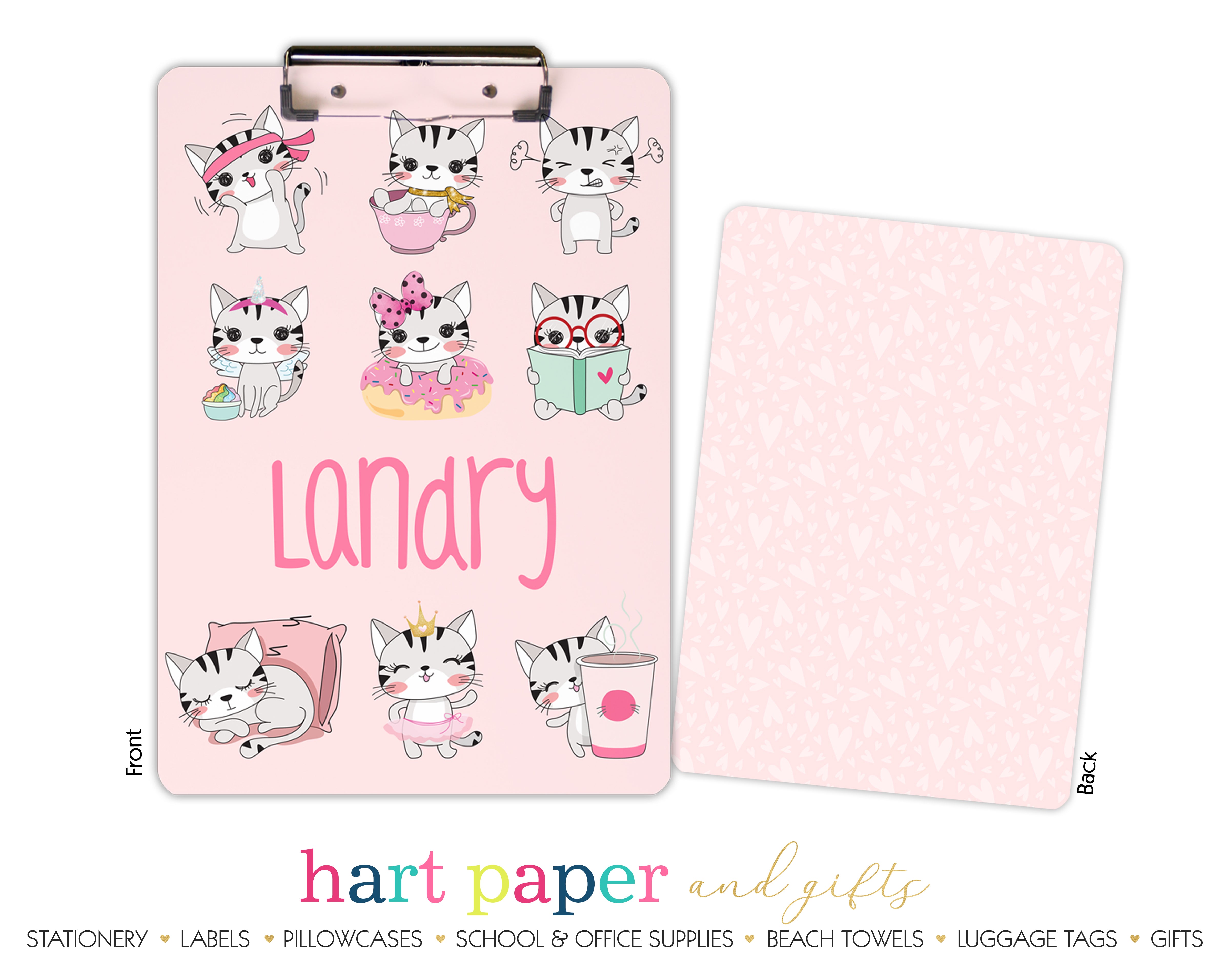 Cat Kitten Hearts Personalized Custom Clipboard  School Office Supplies2 Sided Clipboard - Printing on Both Sides