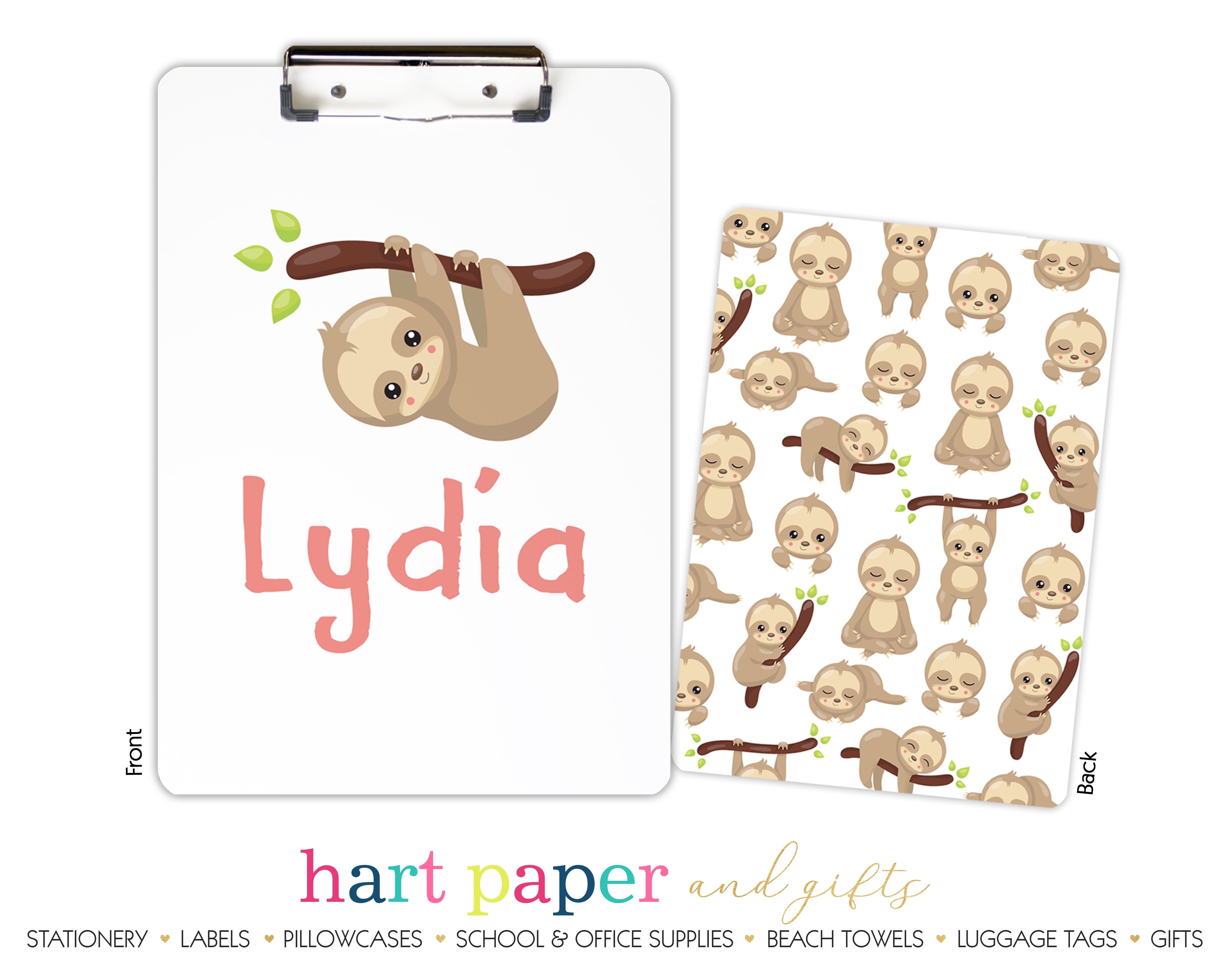 Sloth Personalized Custom Clipboard  School Office Supplies2 Sided Clipboard - Printing on Both Sides
