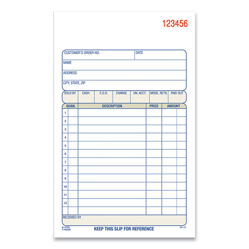 3-part Sales Book, 12 Lines, Three-part Carbonless, 4.19 X 7.19, 50 Forms/pad, 10 Pads/carton