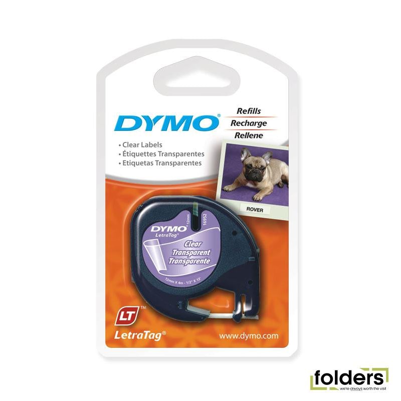 DYMO LetraTag Labeller Plastic Tape 12mm - Black on Clear