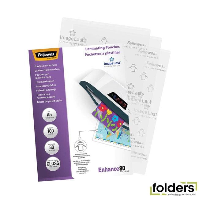 Fellowes Laminating Pouches A5 Gloss 80 Micron Pack 100