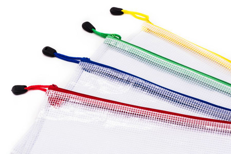 A4 Netting Plastic Case White with Coloured Zip TrimAssorted