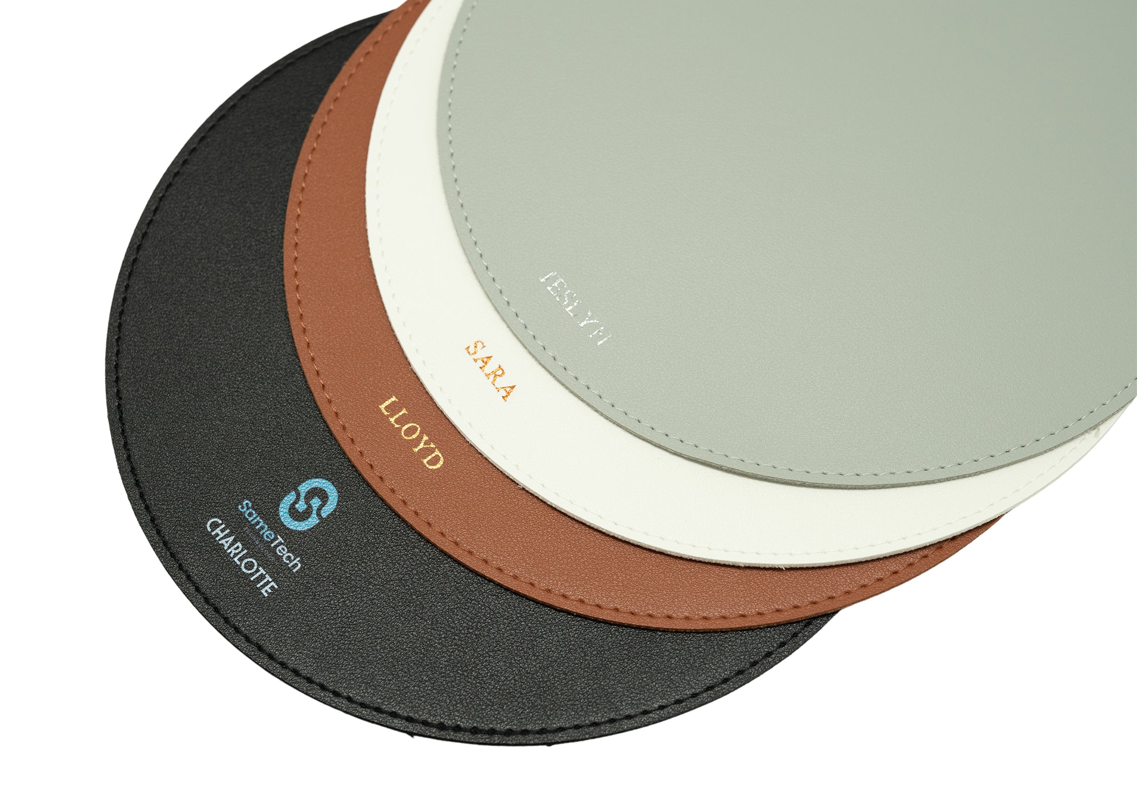 Leather Mousepad - Round (Name Printing)Black / Name Only