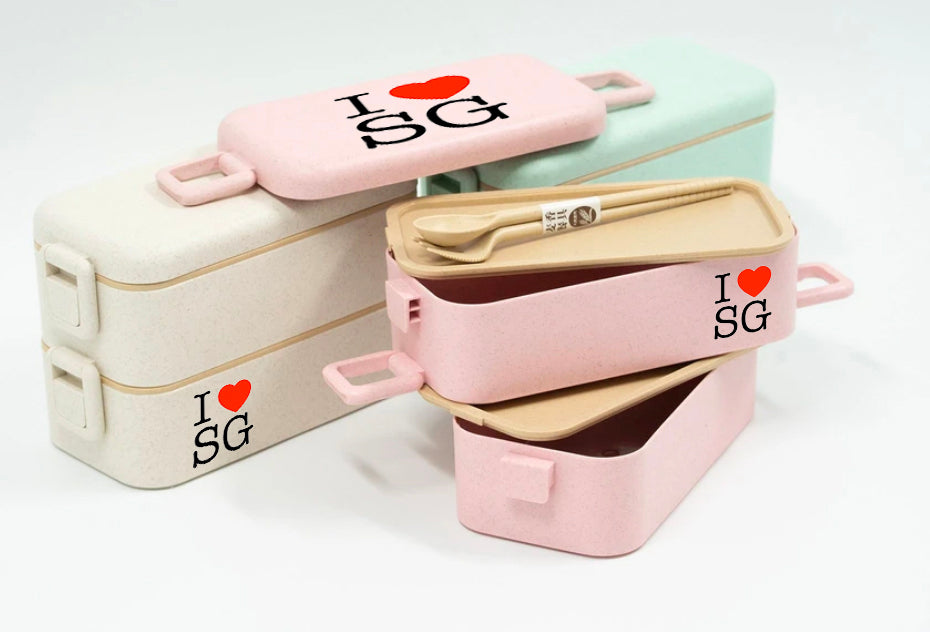 National Day Two Tier Eco Wheat Straw Lunch Box with CutleryAssorted