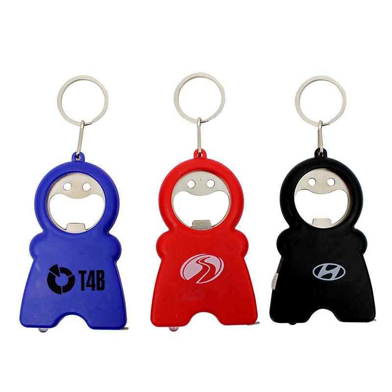 Smiling Man Keychain With Tape Measure, Led Light And Bottle Opener3000 