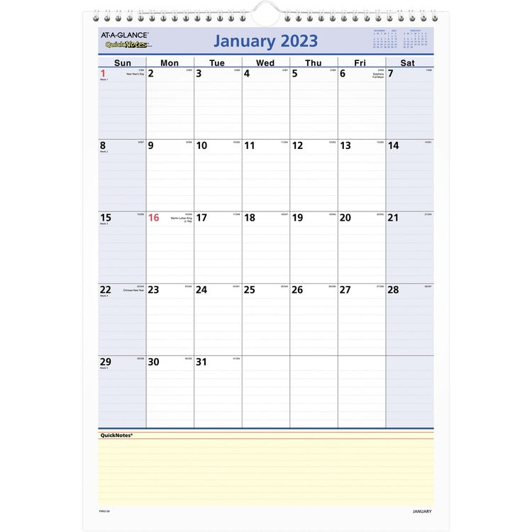 At-A-Glance QuickNotes Monthly Wall Calendar [SKU - AAGPM5228]EA