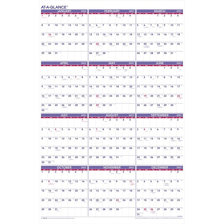 At-A-Glance Yearly Wall Calendar [SKU - AAGPM1228]EA