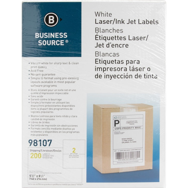 Business Source Bright White Premium-quality Internet Shipping Labels [SKU - BSN98107]BX