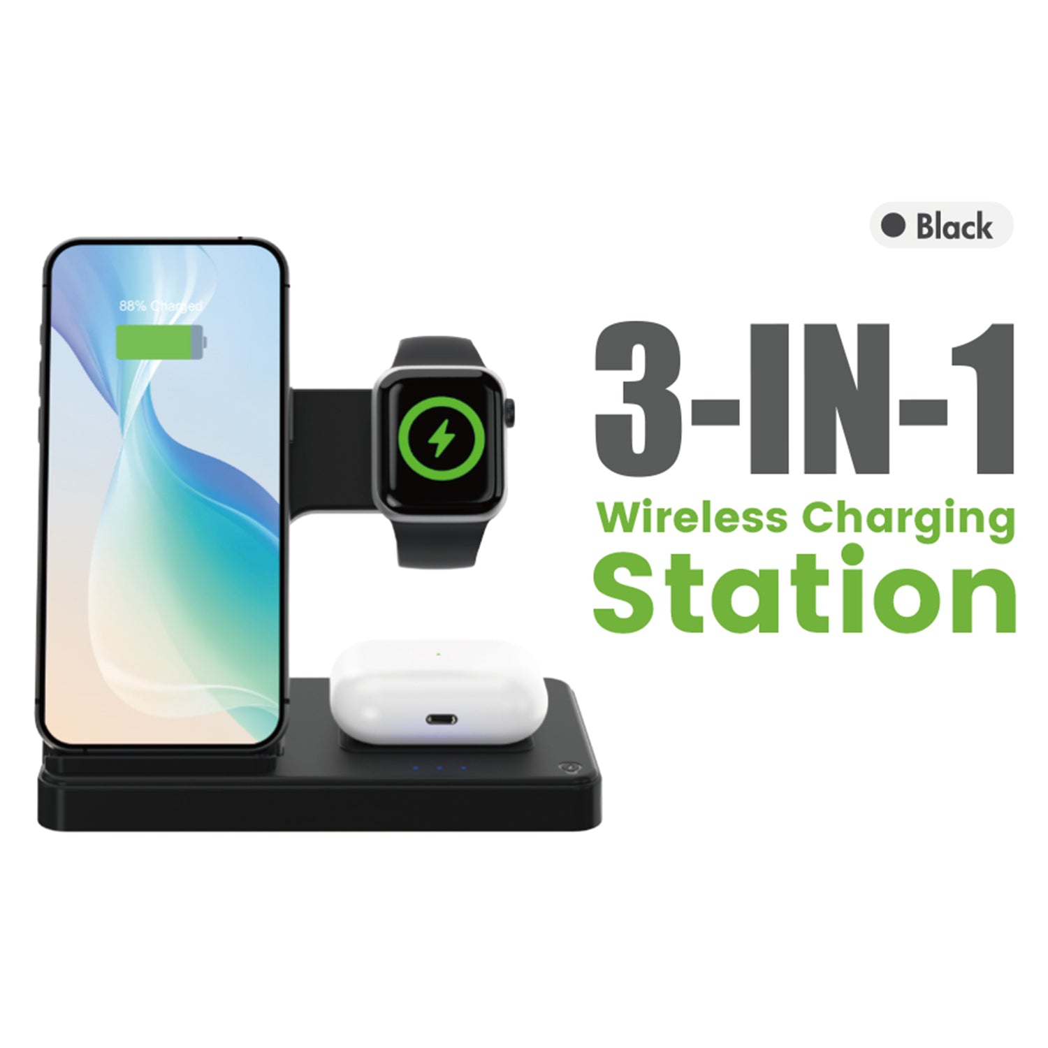 3-in-1 Wireless Charging StationBlack