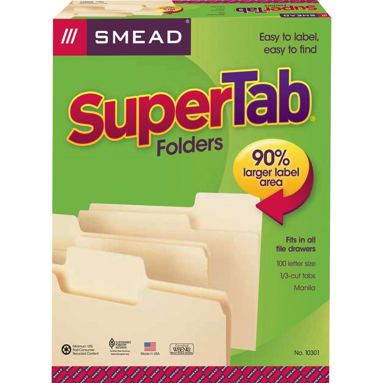 Smead SuperTab 1/3 Tab Cut Letter Recycled Top Tab File Folder [SKU - SMD10301]BX
