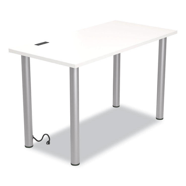Essentials Writing Table-Desk with Integrated Power Management, 47.5  x 23.7  x 28.8 , White/Aluminum