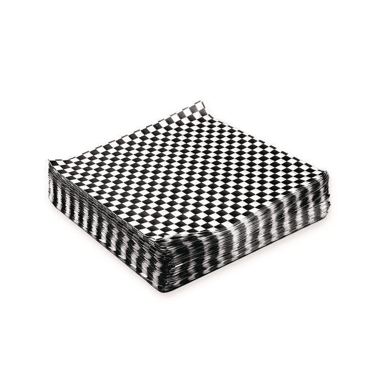 Grease-Resistant Food Wrap, 12  x 12 , Black Check, 5,000/Carton