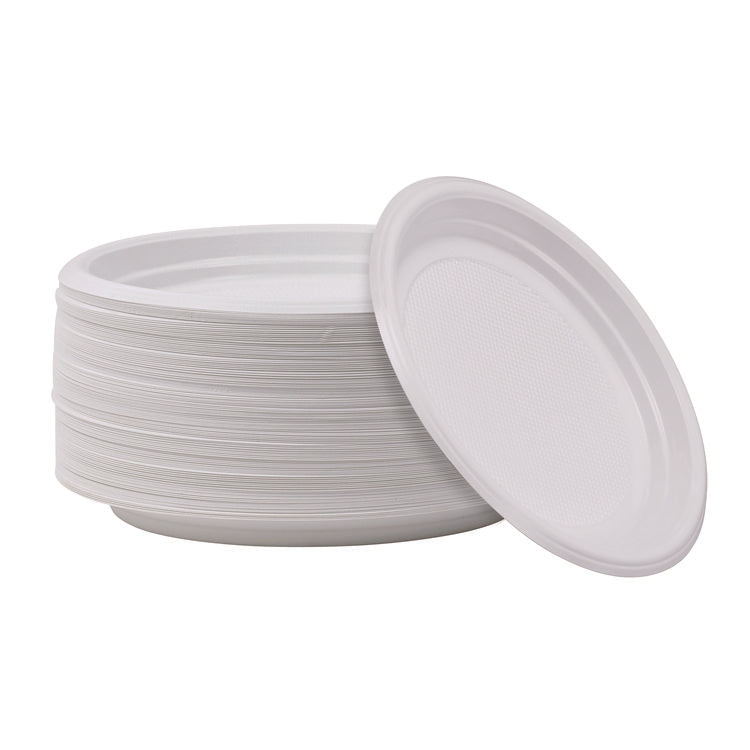 Hi-Impact Plastic Dinnerware, Plate, 9  dia, White, 500/Carton