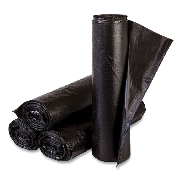 High-Density Commercial Can Liners, 10 gal, 6 mic, 24  x 24 , Black, Perforated Roll, 50 Bags/Roll, 20 Rolls/Carton