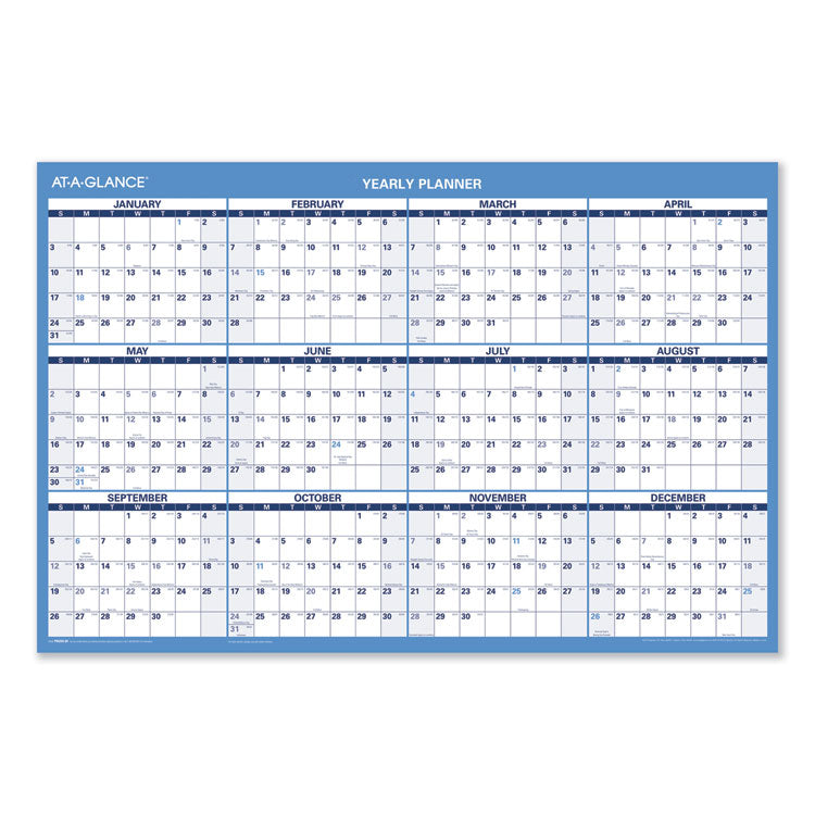 Horizontal Reversible/Erasable Wall Planner, 36 x 24, White/Blue Sheets, 12-Month (Jan to Dec): 2025