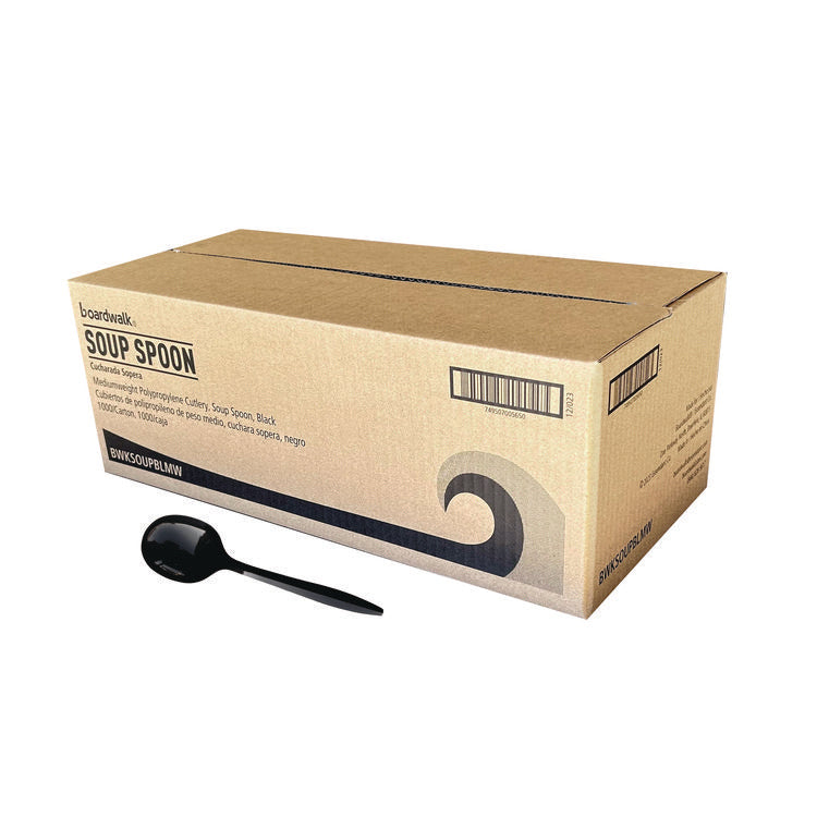 Mediumweight Polypropylene Cutlery, Soup Spoon, Black, 1,000/Carton