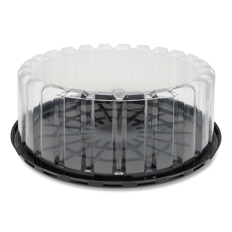Plastic Cake Container, Shallow 9  Cake Container, 9  Diameter x 3.38 h, Clear/Black, 90/Carton