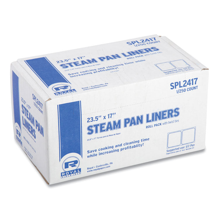 Steam Pan Liners for 1/2-Size Pans, Includes Twist-Ties, 17  x 23.5 , Clear, 250/Carton