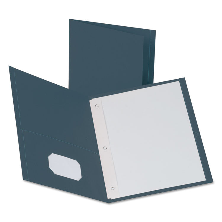 Twin-Pocket Folders with 3 Fasteners, 0.5" Capacity, 11 x 8.5, Dark Blue, 25/Box