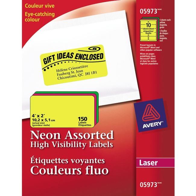5973 HIGH VISIBILITY 4" X 2" ASSORTED NEON COLOURS PERMANE