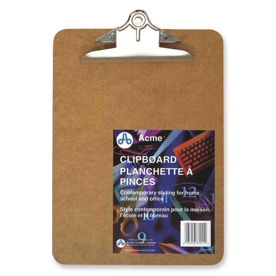 Acme United Deluxe Masonite Clipboard With Hinges - 8 1/2" x 11" - Hardboard - Brown - 1 Each