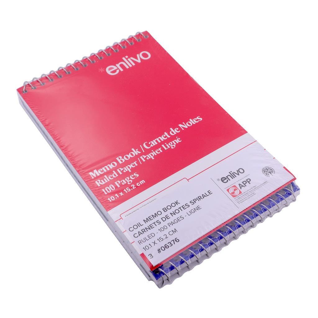 APP Coil Memo-Pads, Ruled, 4"x6", Top Flip, 100pg, 3 Pack