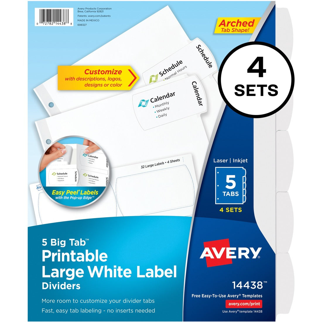 Avery® 5-Tab Printable Large Label Dividers, Big Tab, 4 Sets (14438)