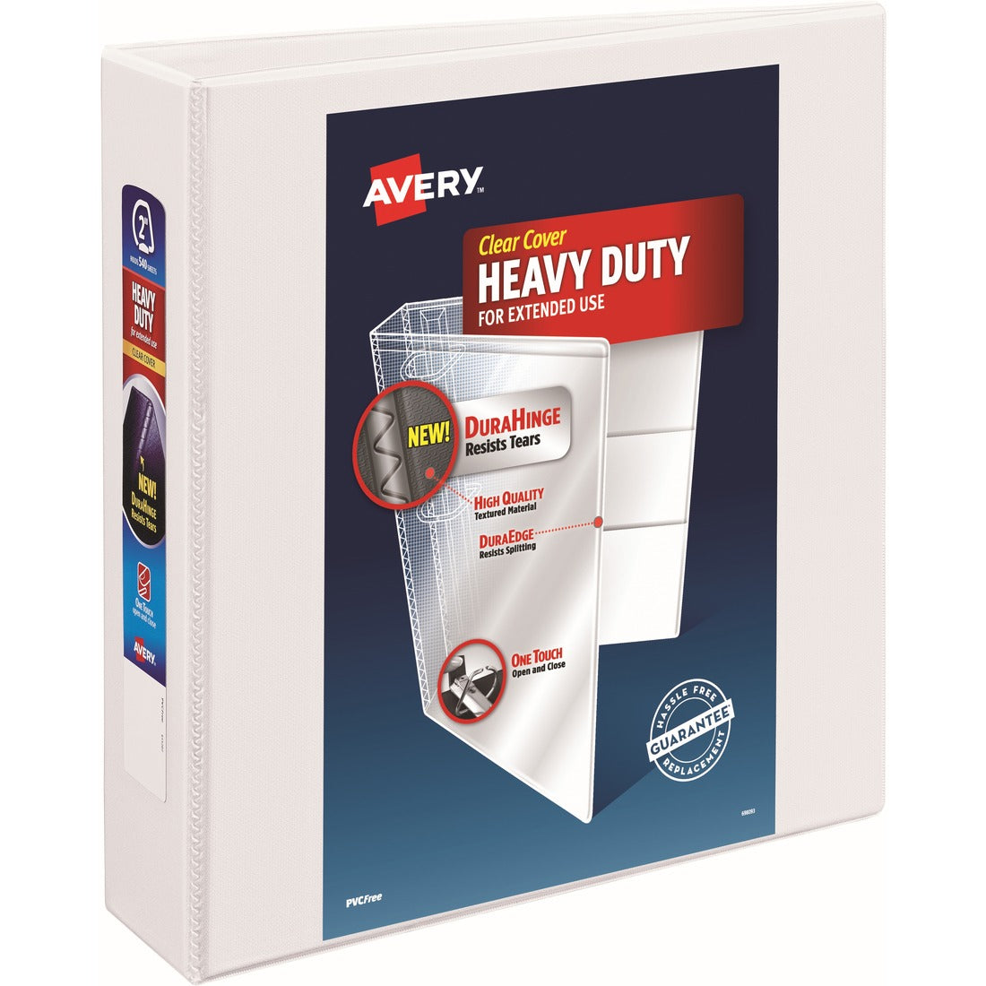 Avery® Heavy-Duty View 3 Ring Binder, 2" One Touch Slant Rings, Holds 8.5" x 11" Paper, White (79792)